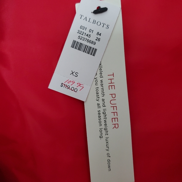 NWT Talbot's Red Puffer Vest (XS) - Picture 2 of 2